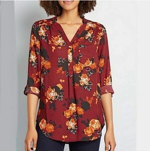ModCloth Pam Breeze-ly Floral Button Front Tunic Blouse Women's Size L